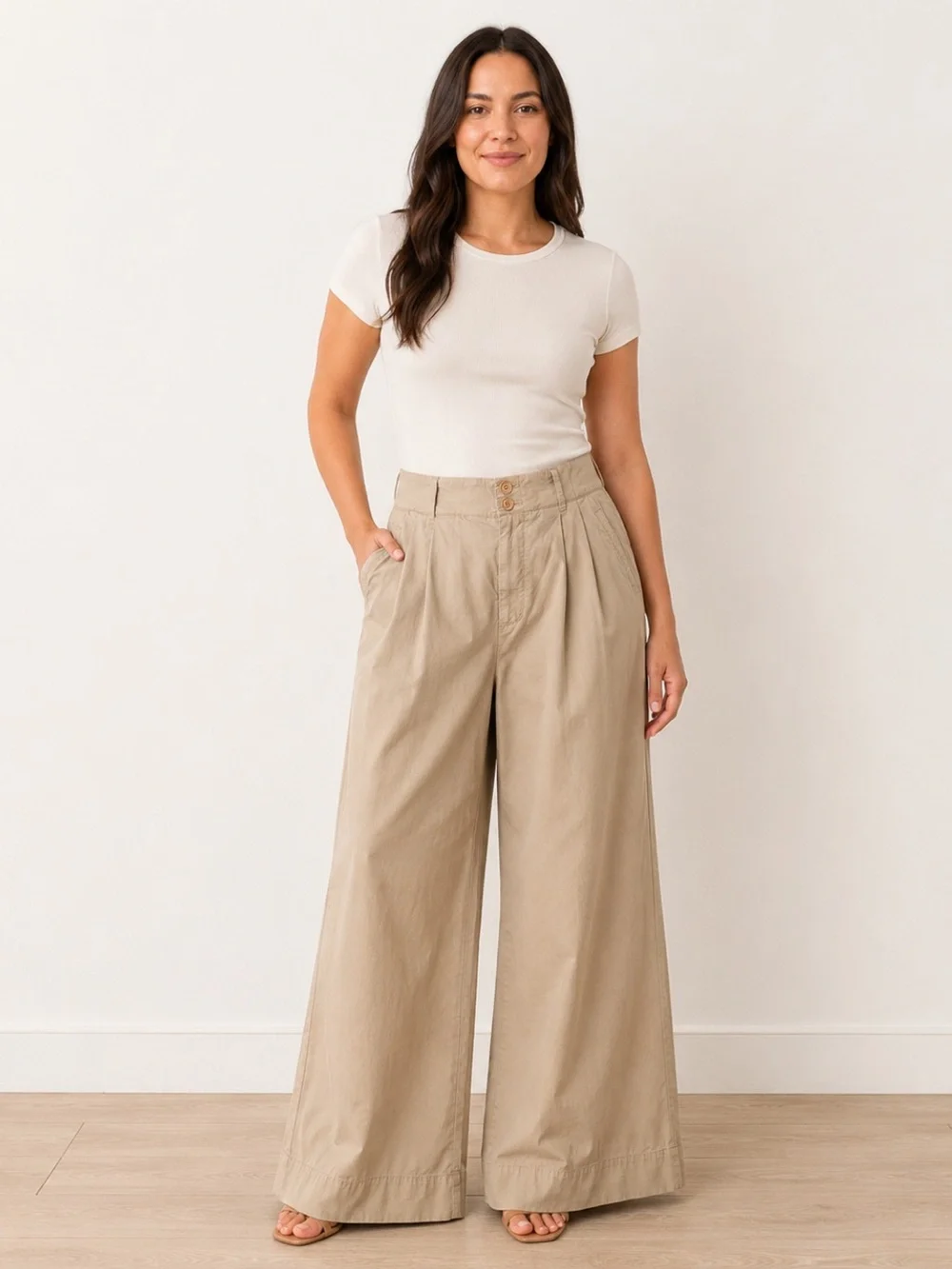 Maeve by Anthropologie Khaki Wide Leg Pants Women’s Size 10 Pleated High Rise - Picture 1 of 12